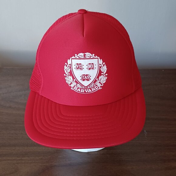 Vintage 1980s Speedway Harvard Veritas Red Trucker Hat Snapback Cap - Picture 1 of 10
